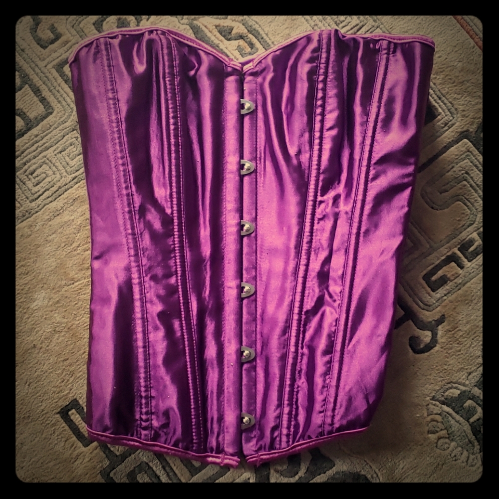 Purple satin gorgeous boned corset. metal hooks